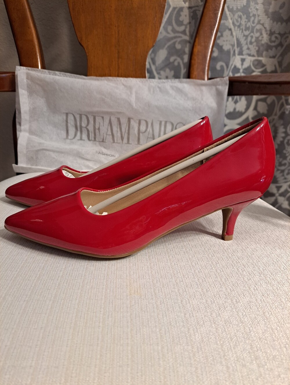 Red Patent Pointed Toe Kitten Heel - Picture 2 of 10